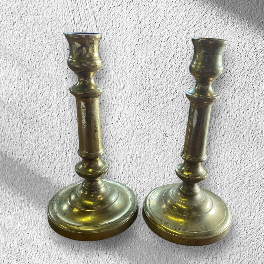 2 brass candlesticks 8’ long Great condition